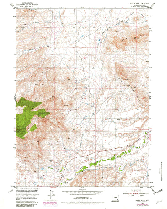 Classic USGS Squaw Rock Wyoming 7.5'x7.5' Topo Map Image