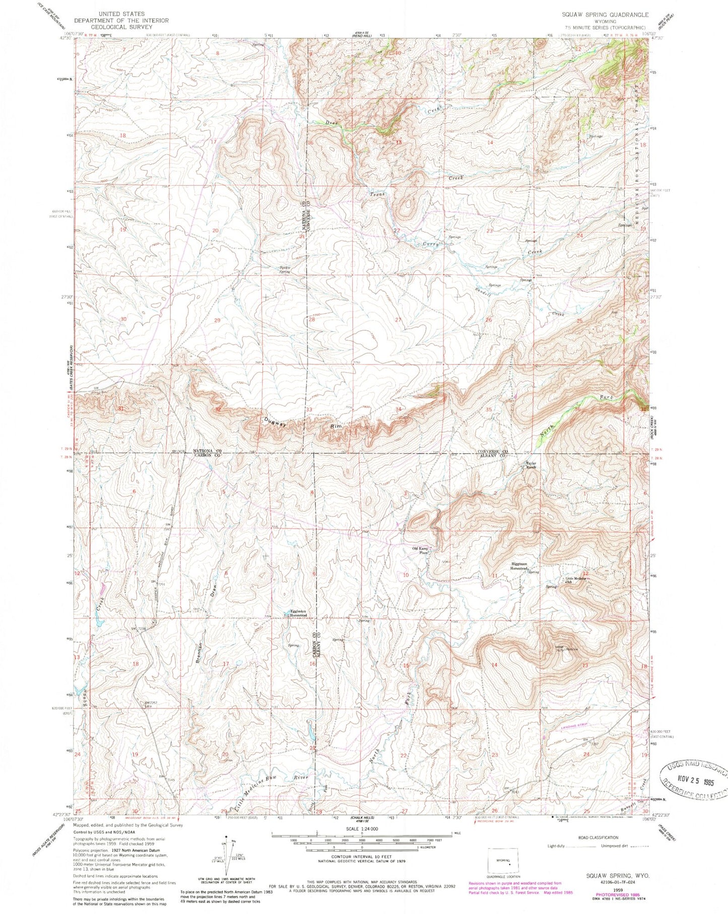 Classic USGS Squaw Spring Wyoming 7.5'x7.5' Topo Map Image