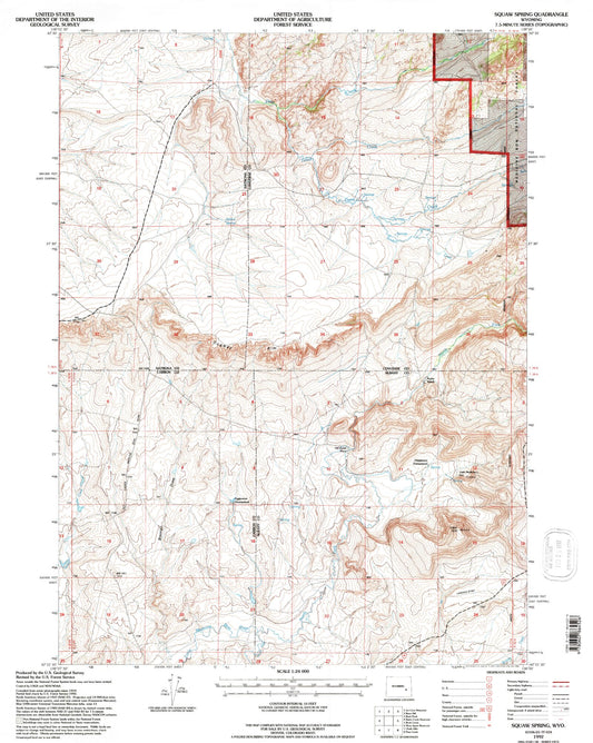 Classic USGS Squaw Spring Wyoming 7.5'x7.5' Topo Map Image
