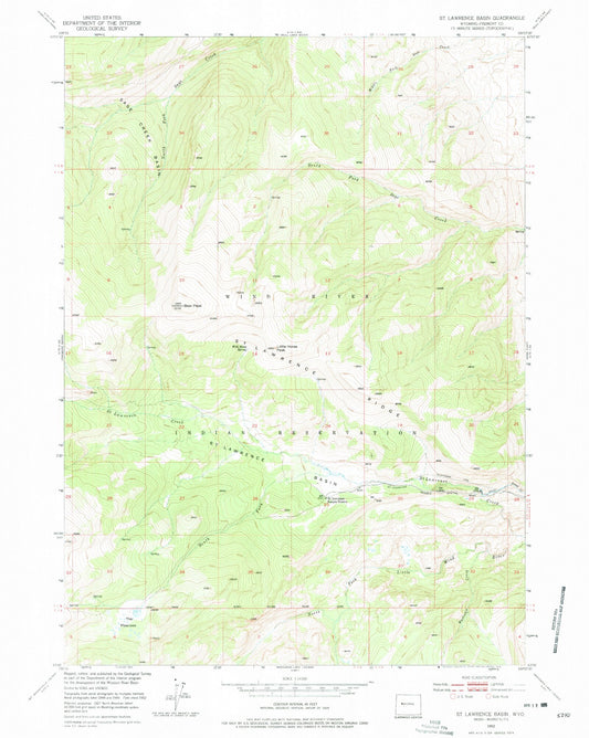 Classic USGS Saint Lawrence Basin Wyoming 7.5'x7.5' Topo Map Image