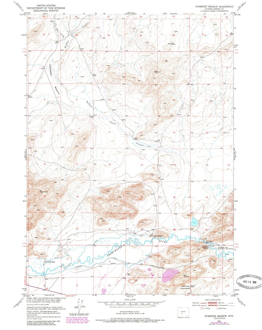 Classic USGS Stampede Meadow Wyoming 7.5'x7.5' Topo Map Image
