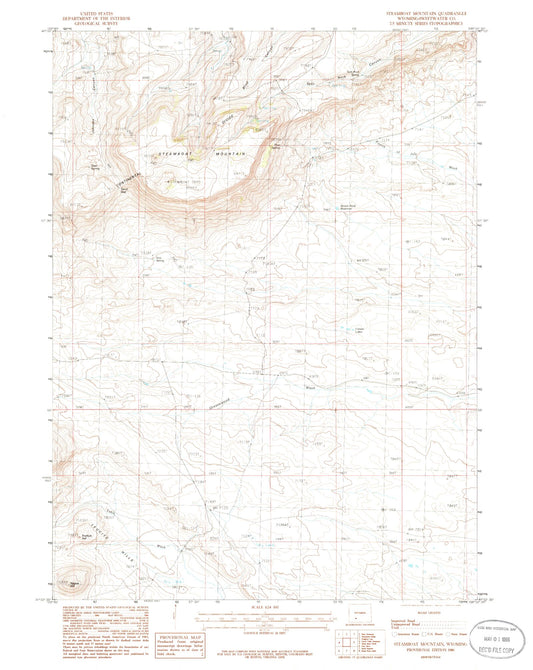 Classic USGS Steamboat Mountain Wyoming 7.5'x7.5' Topo Map Image