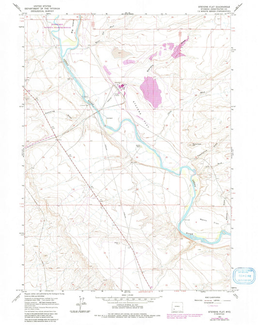Classic USGS Stevens Flat Wyoming 7.5'x7.5' Topo Map Image
