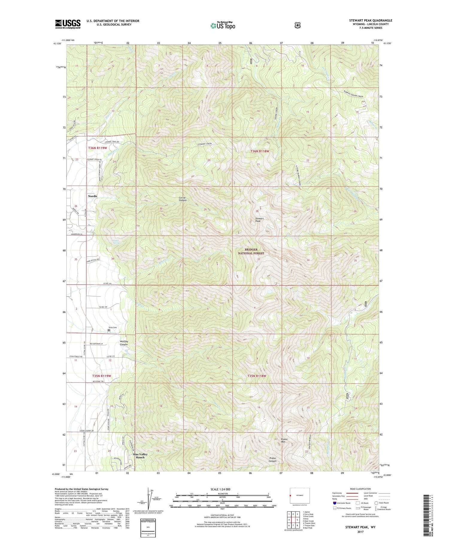 Stewart Peak Wyoming US Topo Map Image