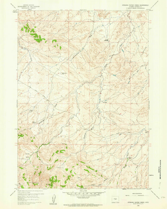 Classic USGS Stinking Water Creek Wyoming 7.5'x7.5' Topo Map Image