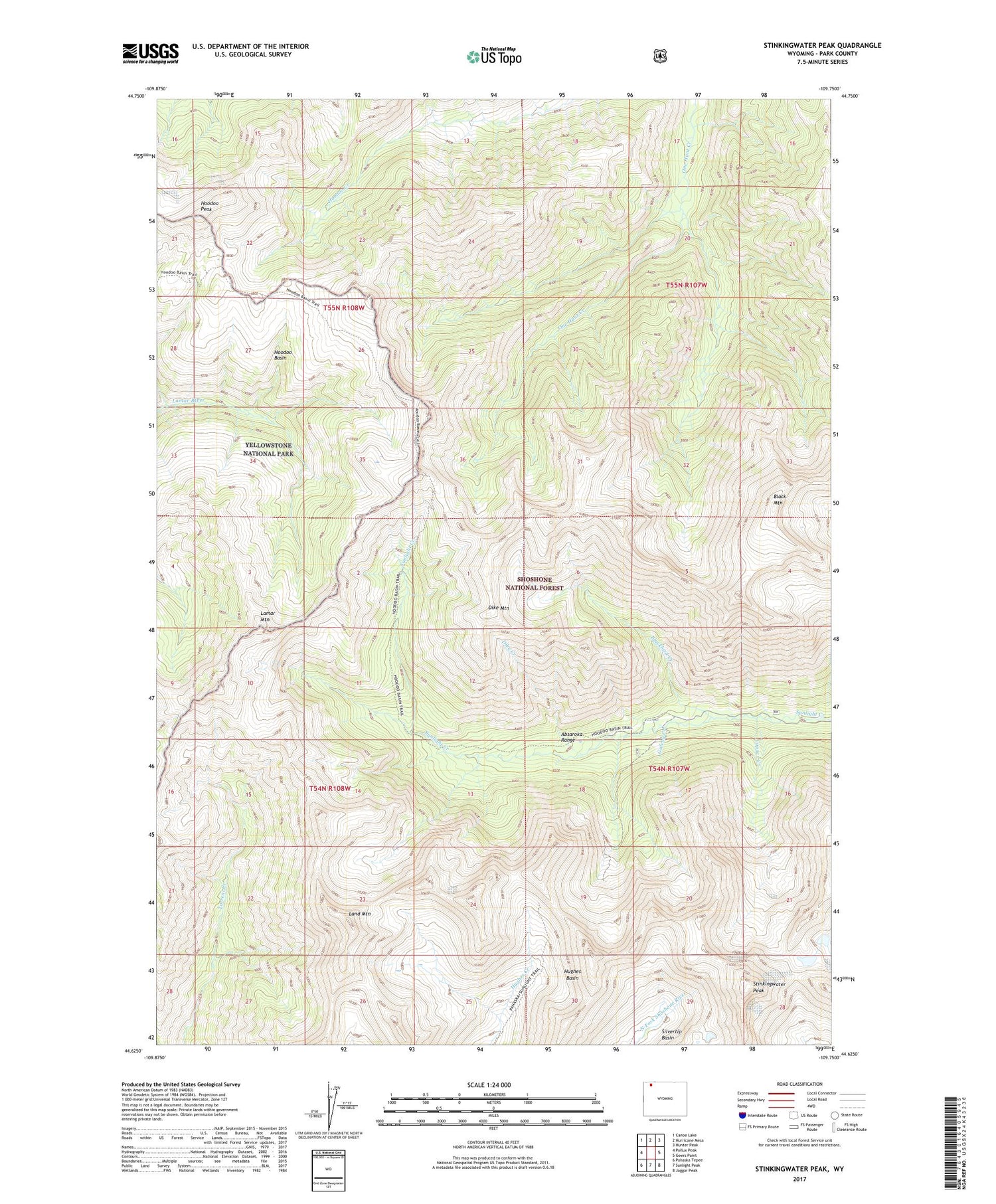 Stinkingwater Peak Wyoming US Topo Map Image