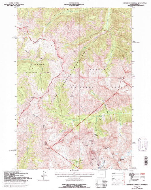 Classic USGS Stinkingwater Peak Wyoming 7.5'x7.5' Topo Map Image