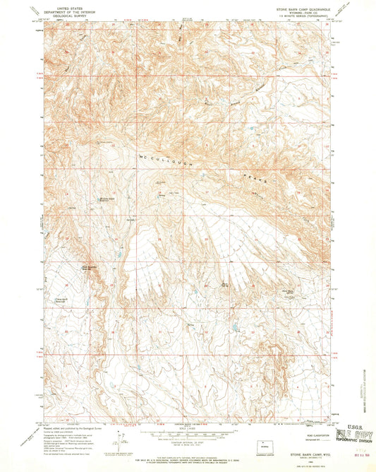 Classic USGS Stone Barn Camp Wyoming 7.5'x7.5' Topo Map Image