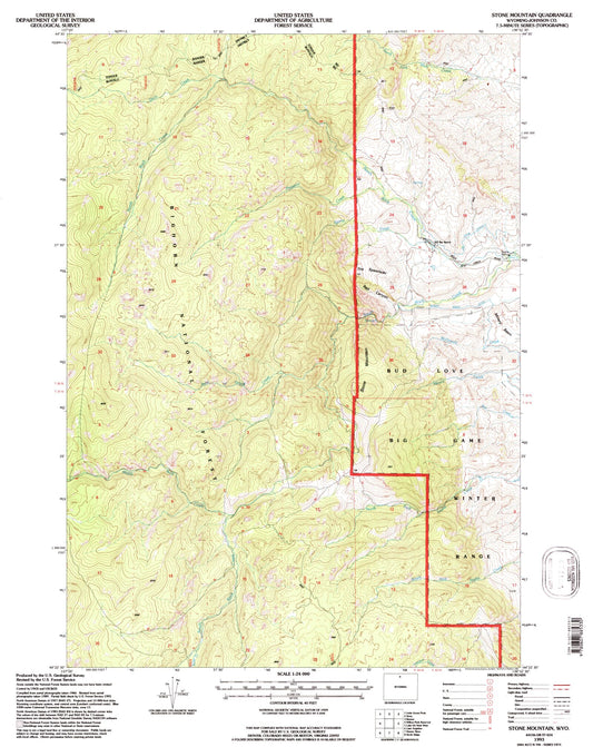Classic USGS Stone Mountain Wyoming 7.5'x7.5' Topo Map Image