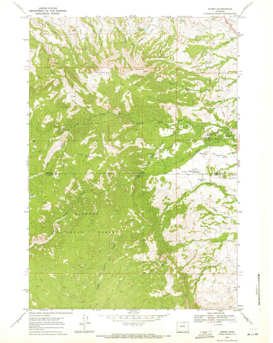 Classic USGS Story Wyoming 7.5'x7.5' Topo Map Image