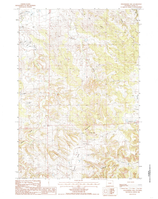 Classic USGS Strawberry Hill Wyoming 7.5'x7.5' Topo Map Image