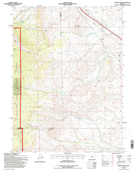 Classic USGS Strouss Hill Wyoming 7.5'x7.5' Topo Map Image