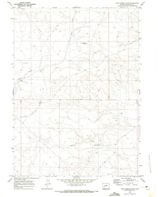 Classic USGS Stud Horse Butte Wyoming 7.5'x7.5' Topo Map Image