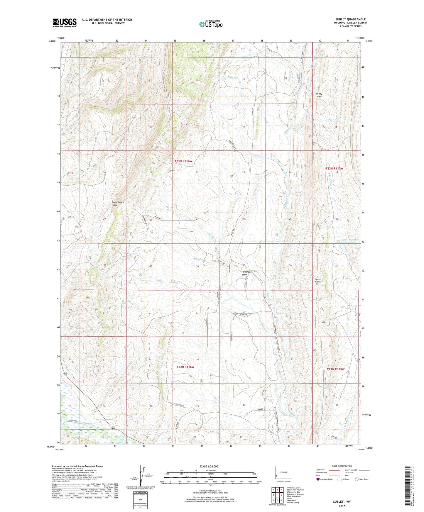 Sublet Wyoming US Topo Map Image