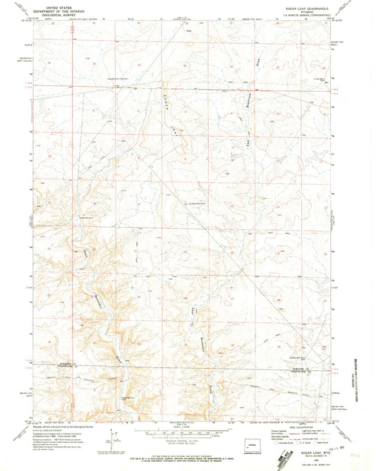 Classic USGS Sugar Loaf Wyoming 7.5'x7.5' Topo Map Image