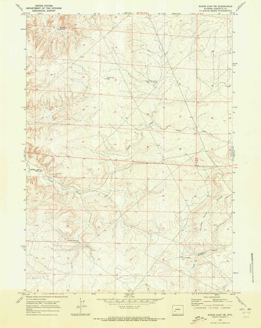 Classic USGS Sugar Loaf NE Wyoming 7.5'x7.5' Topo Map Image