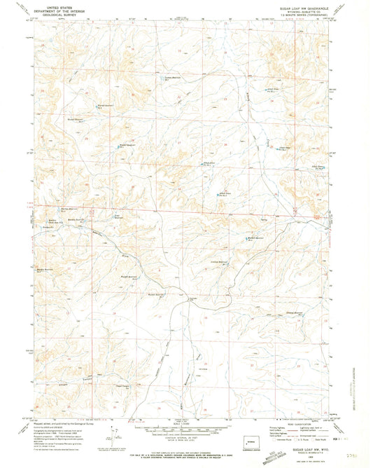 Classic USGS Sugar Loaf NW Wyoming 7.5'x7.5' Topo Map Image