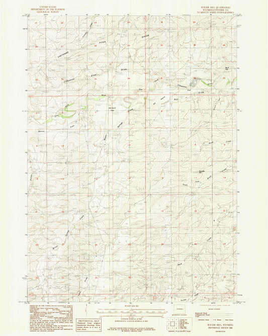 Classic USGS Suicide Hill Wyoming 7.5'x7.5' Topo Map Image