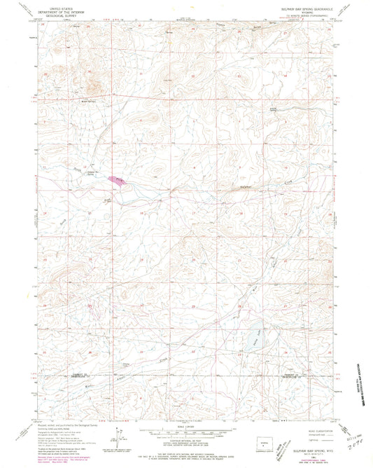 Classic USGS Sulphur Bar Spring Wyoming 7.5'x7.5' Topo Map Image