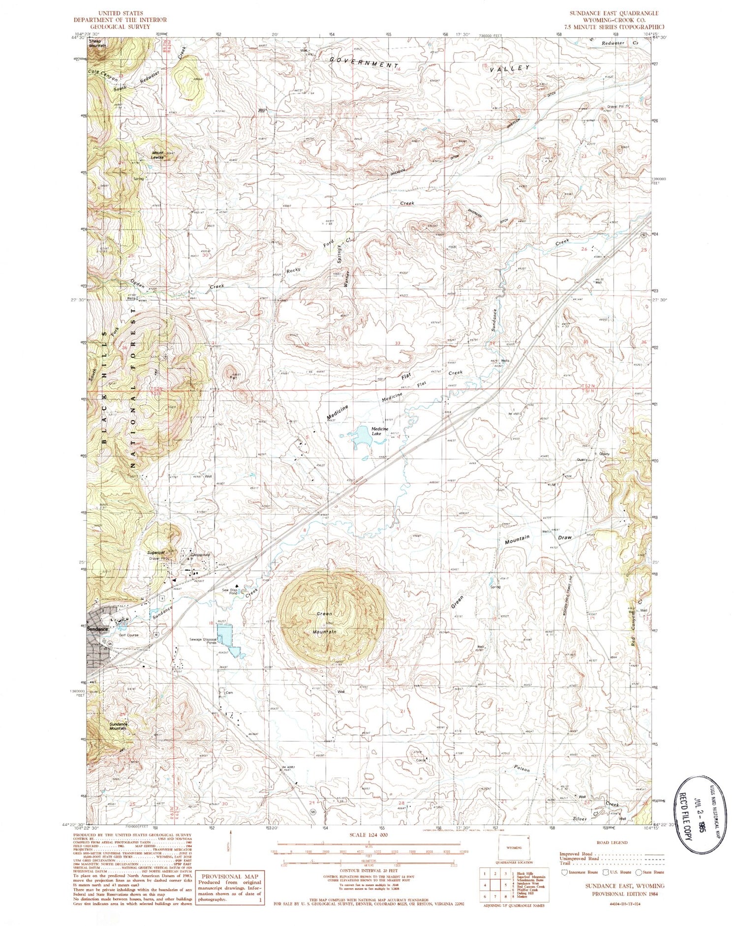 Classic USGS Sundance East Wyoming 7.5'x7.5' Topo Map Image