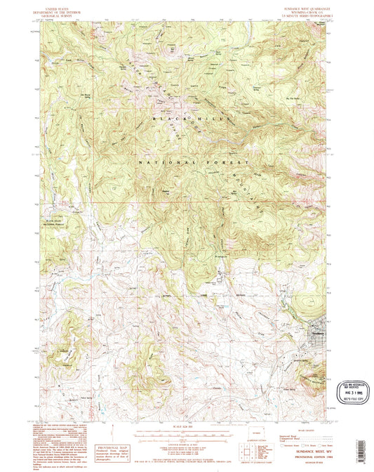 Classic USGS Sundance West Wyoming 7.5'x7.5' Topo Map Image