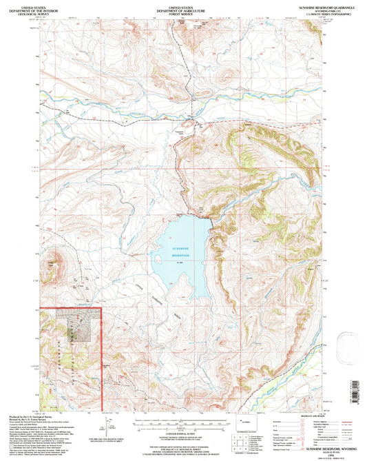 Classic USGS Sunshine Reservoir Wyoming 7.5'x7.5' Topo Map Image