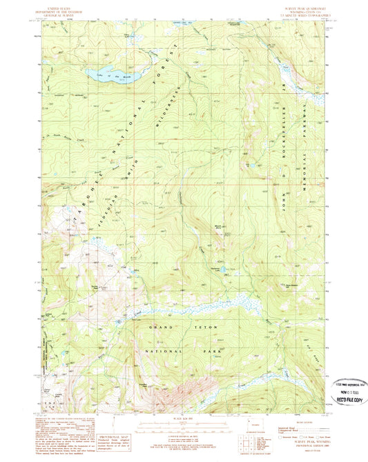 Classic USGS Survey Peak Wyoming 7.5'x7.5' Topo Map Image