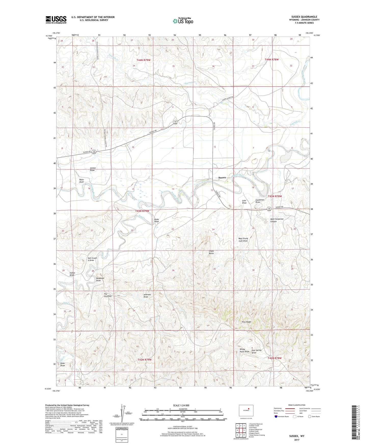 Sussex Wyoming US Topo Map Image