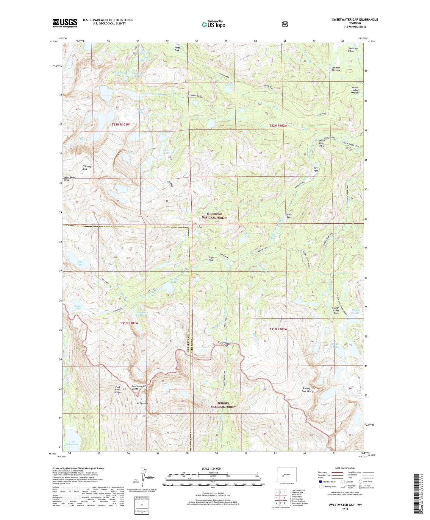 Sweetwater Gap Wyoming US Topo Map Image