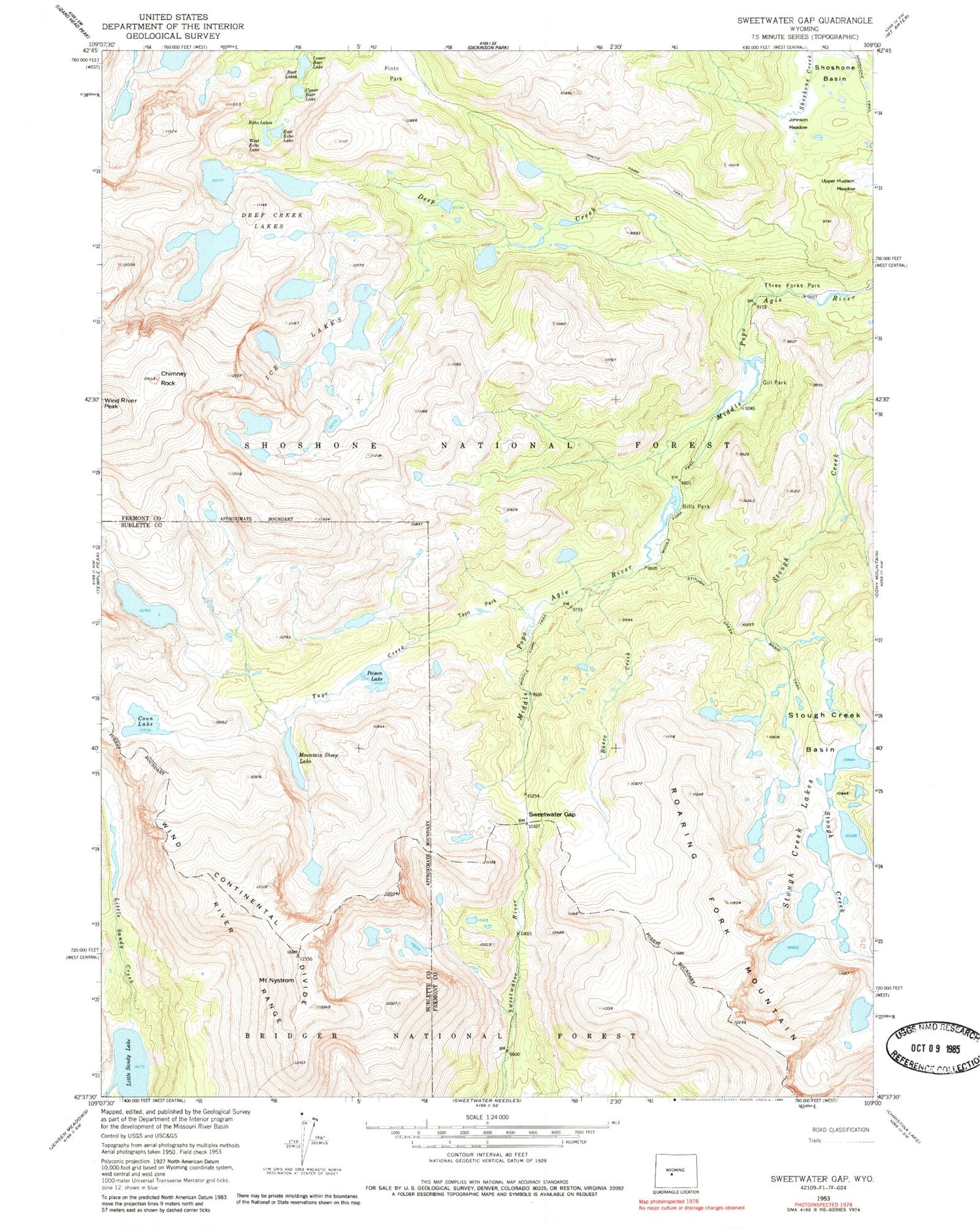 USGS Classic Sweetwater Gap Wyoming 7.5'x7.5' Topo Map Image