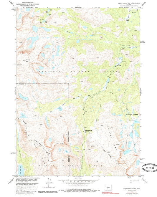 USGS Classic Sweetwater Gap Wyoming 7.5'x7.5' Topo Map Image