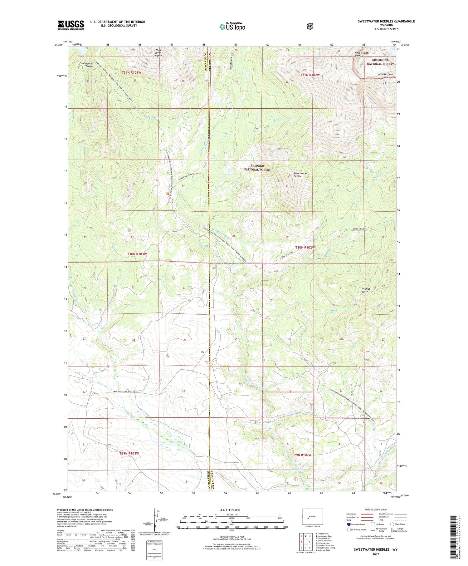 Sweetwater Needles Wyoming US Topo Map Image