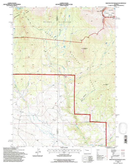 Classic USGS Sweetwater Needles Wyoming 7.5'x7.5' Topo Map Image