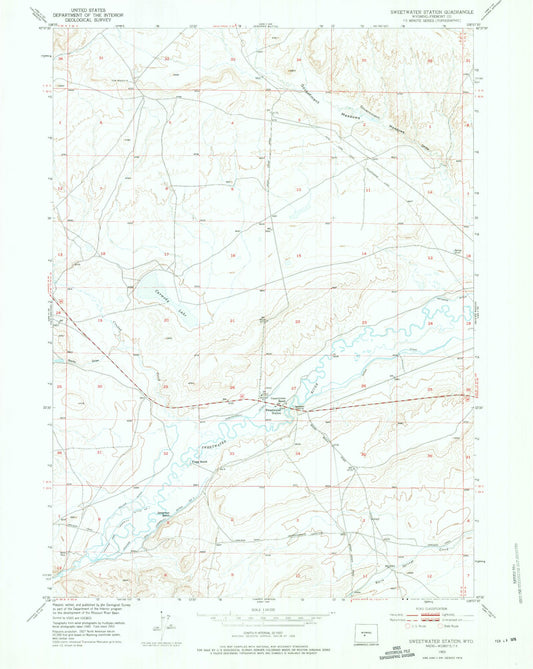 Classic USGS Sweetwater Station Wyoming 7.5'x7.5' Topo Map Image