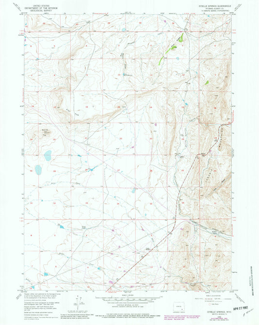 Classic USGS Sybille Springs Wyoming 7.5'x7.5' Topo Map Image