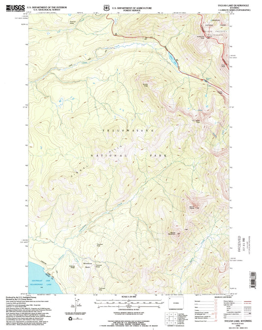 Classic USGS Sylvan Lake Wyoming 7.5'x7.5' Topo Map Image