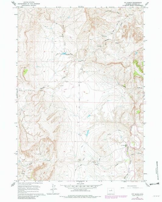 Classic USGS TTT Ranch Wyoming 7.5'x7.5' Topo Map Image