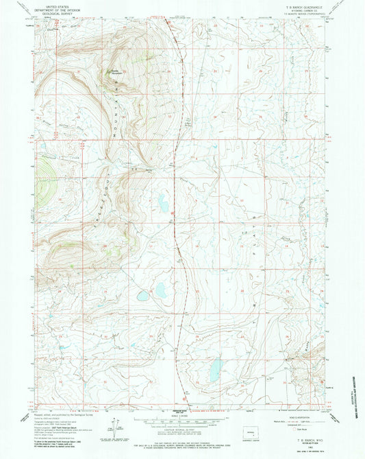 Classic USGS T B Ranch Wyoming 7.5'x7.5' Topo Map Image