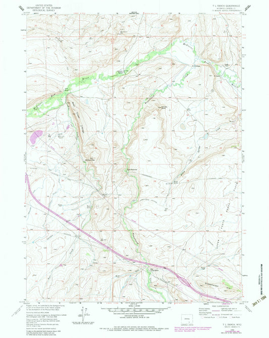 Classic USGS T L Ranch Wyoming 7.5'x7.5' Topo Map Image