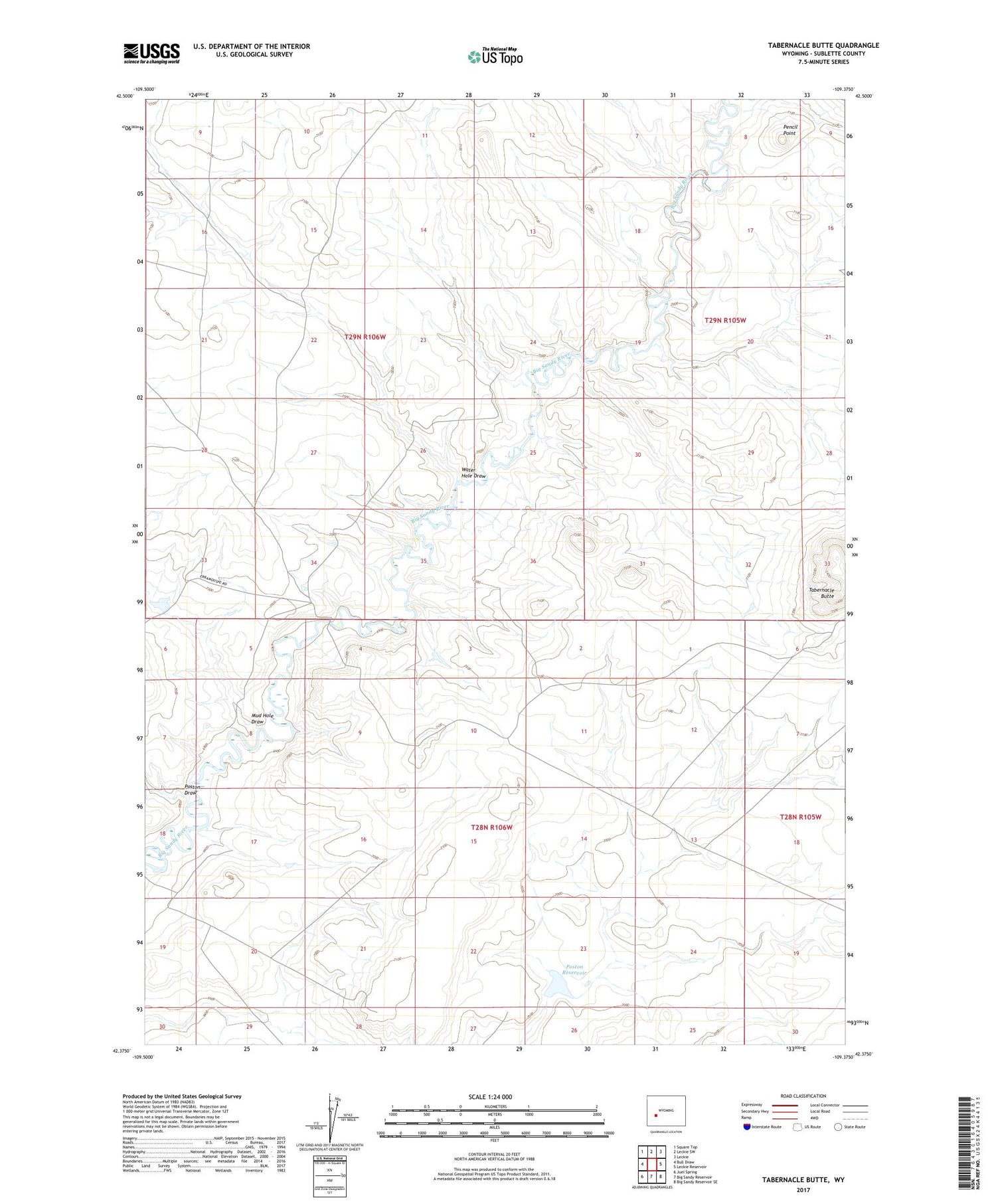 Tabernacle Butte Wyoming US Topo Map Image