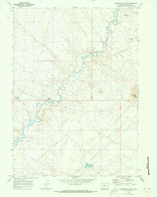 Classic USGS Tabernacle Butte Wyoming 7.5'x7.5' Topo Map Image