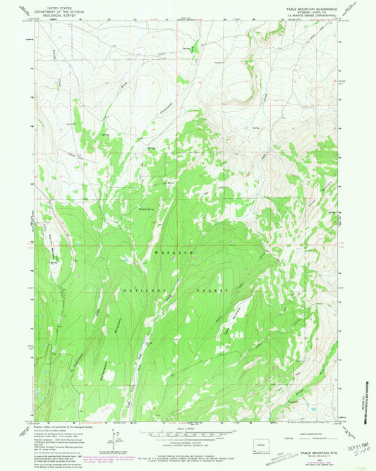 Classic USGS Table Mountain Wyoming 7.5'x7.5' Topo Map Image