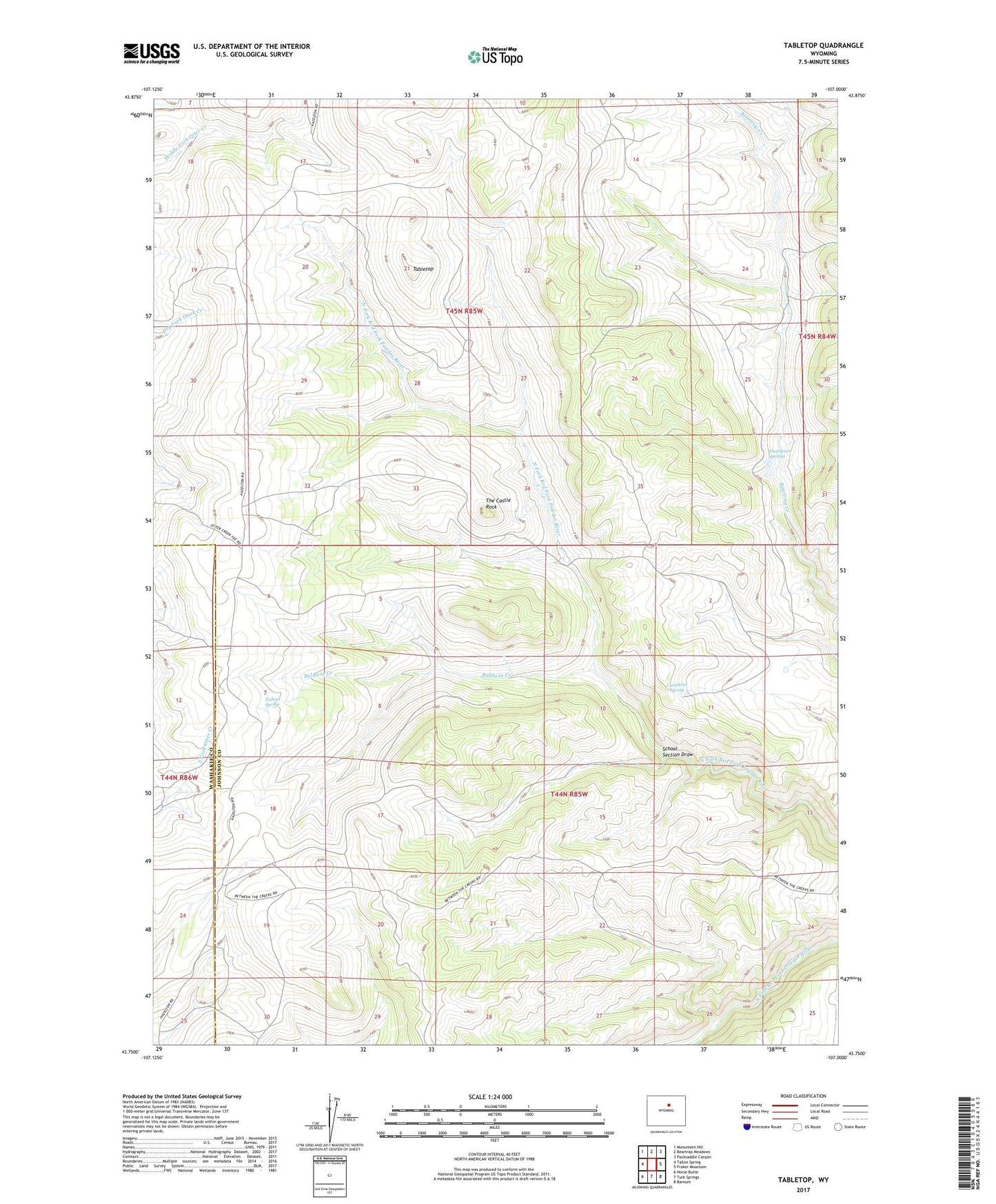 Tabletop Wyoming US Topo Map Image