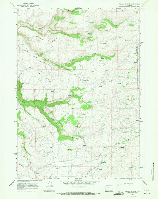 Classic USGS Tallon Spring Wyoming 7.5'x7.5' Topo Map Image