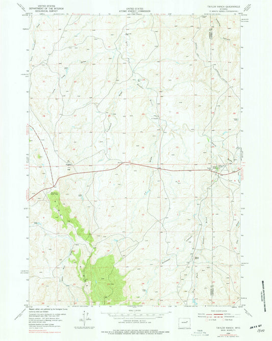 Classic USGS Taylor Ranch Wyoming 7.5'x7.5' Topo Map Image