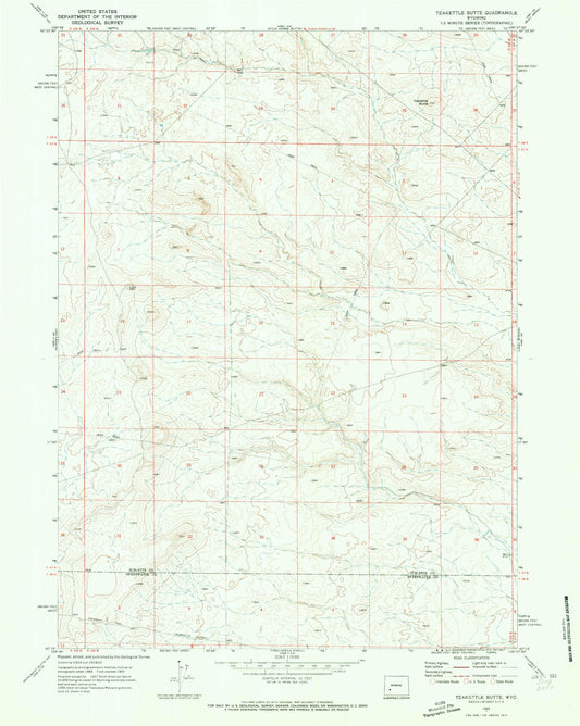 Classic USGS Teakettle Butte Wyoming 7.5'x7.5' Topo Map Image