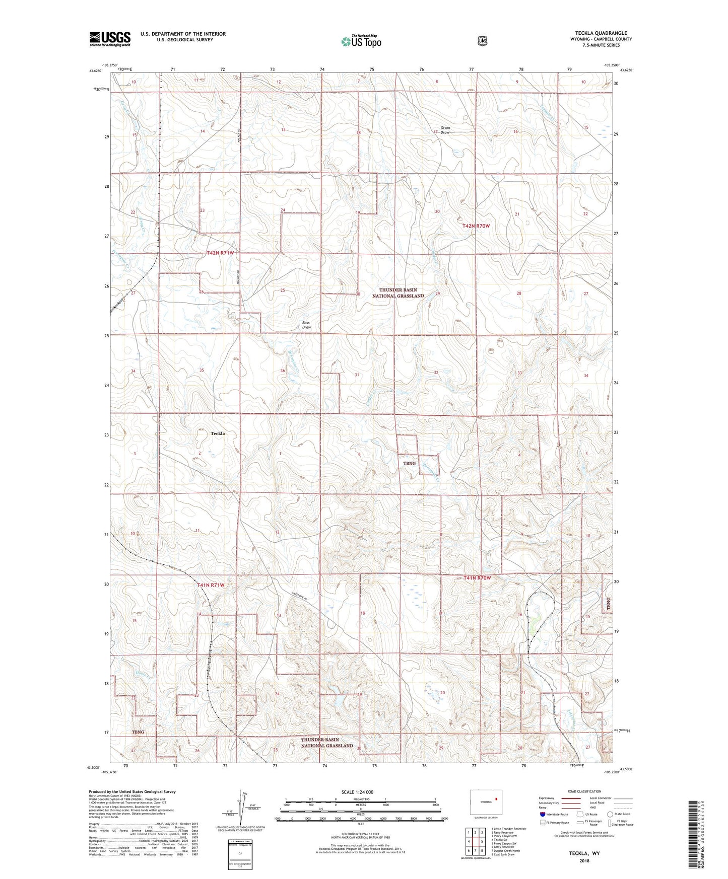 Teckla Wyoming US Topo Map Image