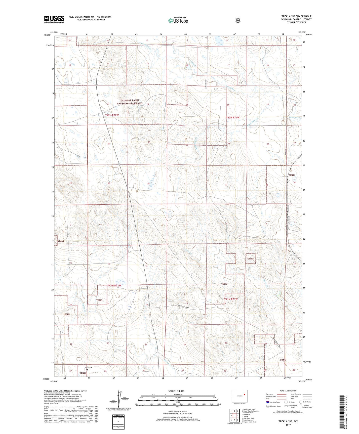 Teckla SW Wyoming US Topo Map Image