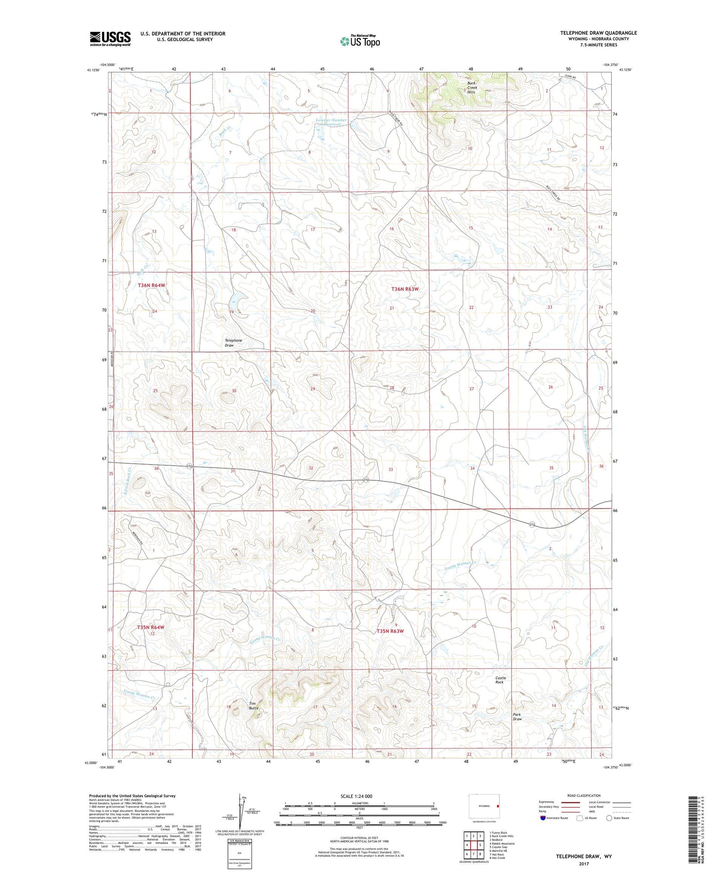 Telephone Draw Wyoming US Topo Map Image