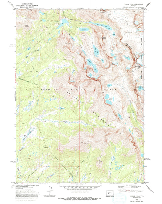 USGS Classic Temple Peak Wyoming 7.5'x7.5' Topo Map Image